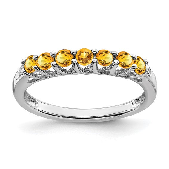 Sterling Silver White Gold Plated Natural Citrine Band Ring
