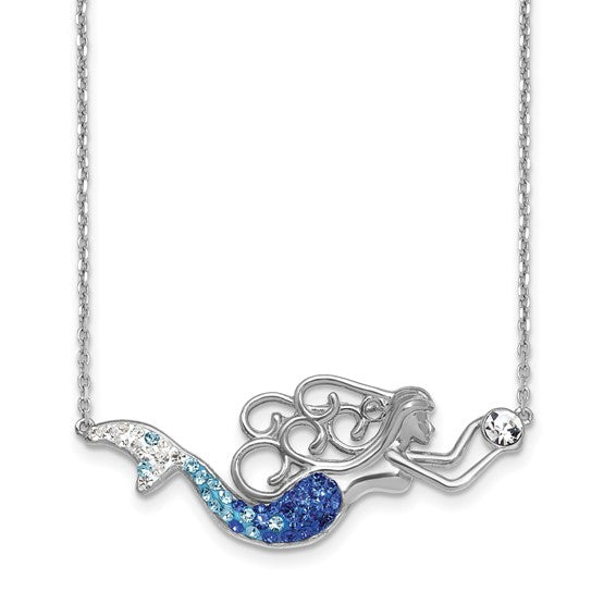 Sterling Silver Rhodium Plated Crystal Mermaid Necklace