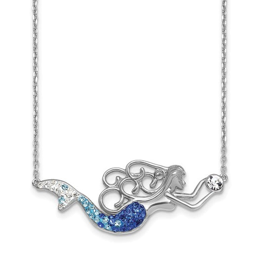 Sterling Silver Rhodium Plated Crystal Mermaid Necklace