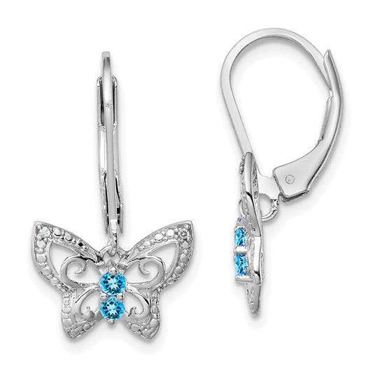 White Gold Filled Sterling Silver Blue Topaz Butterfly Earrings