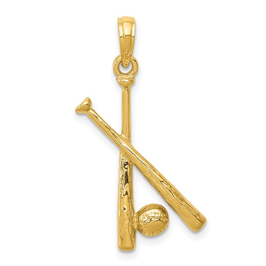 10K Yellow Gold Baseball Bat And Ball Pendant