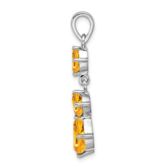 Sterling Silver White Gold Plated Natural Citrine Dangle Pendant