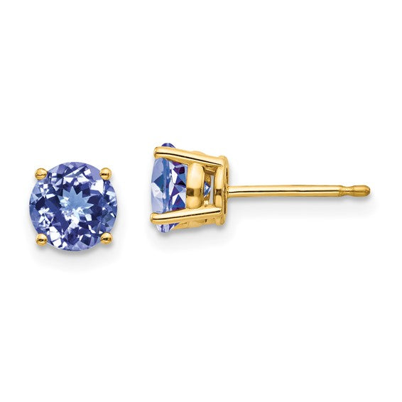 14K Yellow Gold 2 Carat Natural Tanzanite Stud Earring
