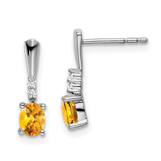 14K Yellow/White Gold Straight Dangle Earrings With Natural Citrine & Diamonds