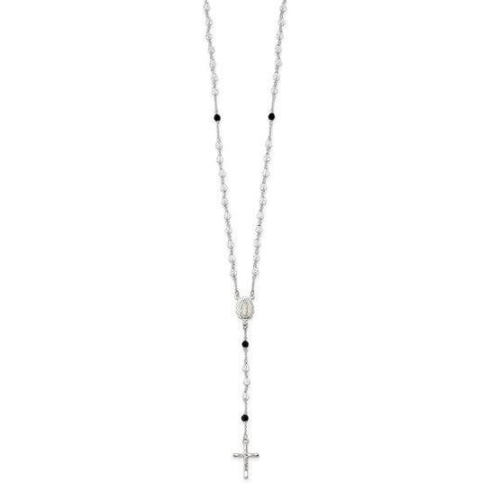 Sterling Silver Black & White Crystal Rosary Beads