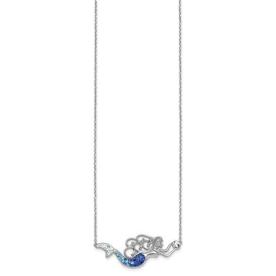 Sterling Silver Rhodium Plated Crystal Mermaid Necklace