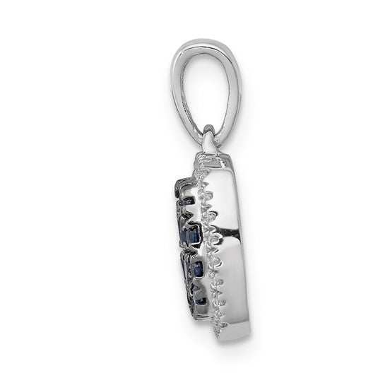 14K White Gold Squares Cluster Stone Natural Sapphire & Diamond Pendant