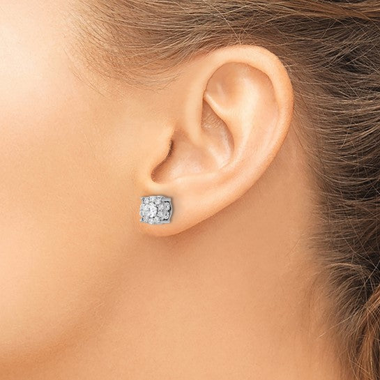 10K White/Yellow Gold 2 Carat Round Halo Diamond Earrings