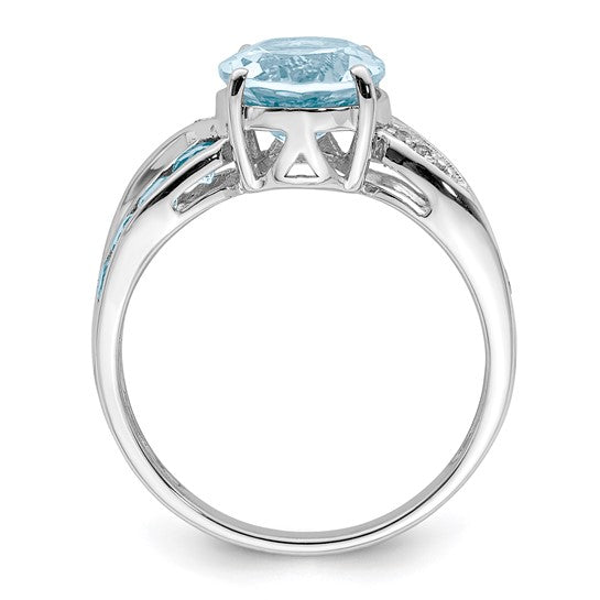 White Gold Filled Sterling Silver 4.5 Carat Twisted Pave Band Blue Topaz & Diamond Ring