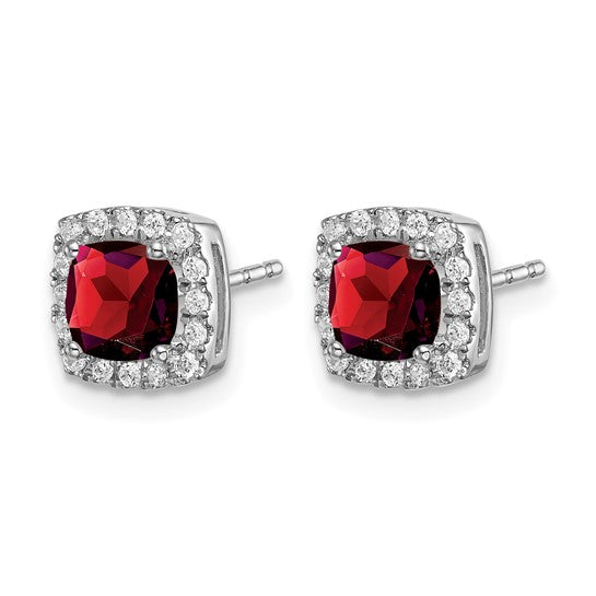 14K White Gold Natural Garnet & Diamond Halo Earrings