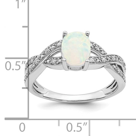 14K White Gold Lab Created Opal & Natural Diamond Twist Band Ring