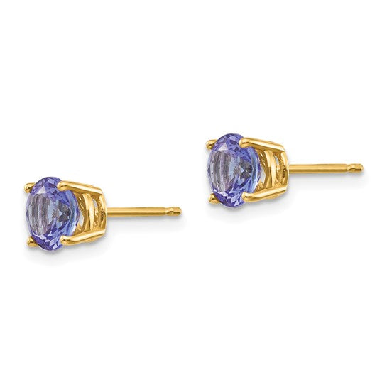 14K Yellow Gold 2 Carat Natural Tanzanite Stud Earring