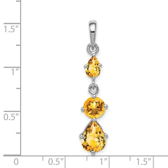 Sterling Silver White Gold Plated Natural Citrine Dangle Pendant