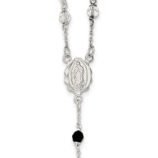 Sterling Silver Black & White Crystal Rosary Beads