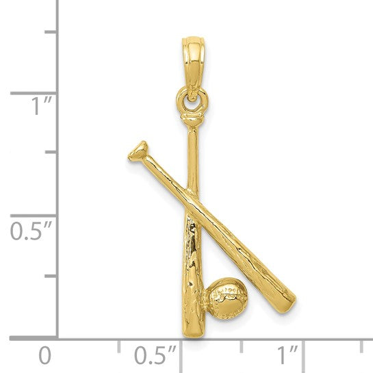 10K Yellow Gold Baseball Bat And Ball Pendant