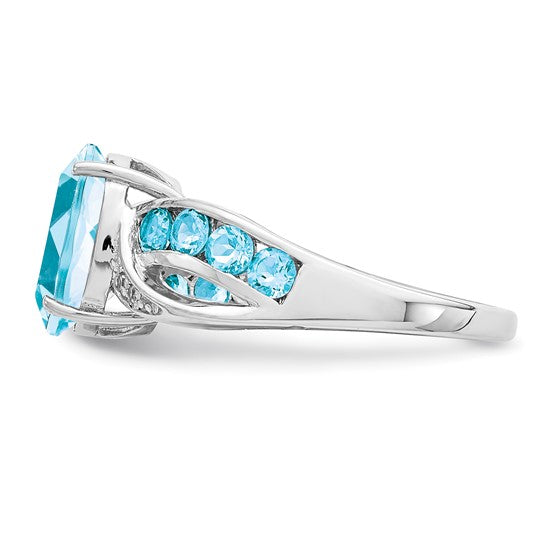 White Gold Filled Sterling Silver 4.5 Carat Twisted Pave Band Blue Topaz & Diamond Ring