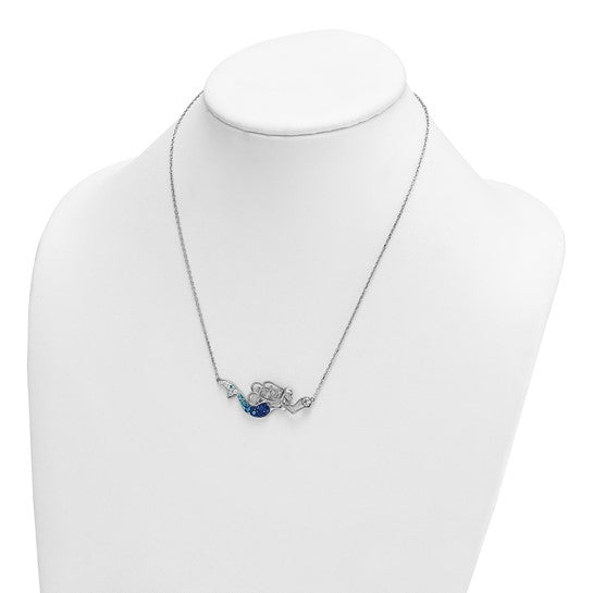 Sterling Silver Rhodium Plated Crystal Mermaid Necklace