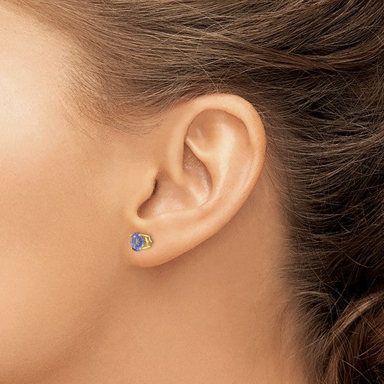 14K Yellow Gold 2 Carat Natural Tanzanite Stud Earring