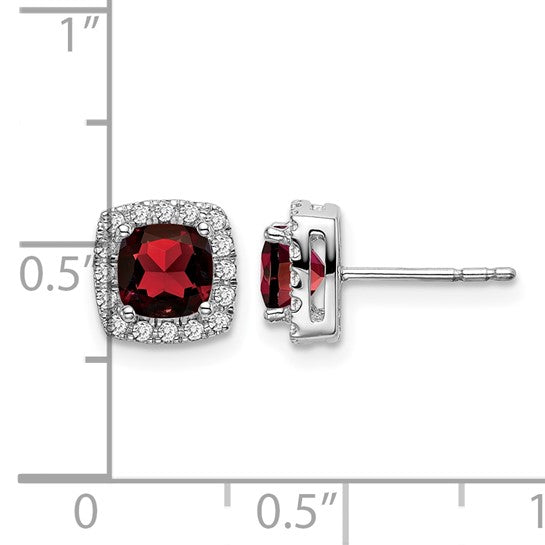 14K White Gold Natural Garnet & Diamond Halo Earrings