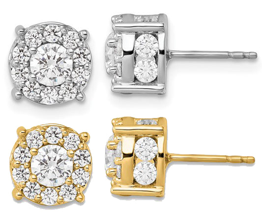10K White/Yellow Gold 2 Carat Round Halo Diamond Earrings