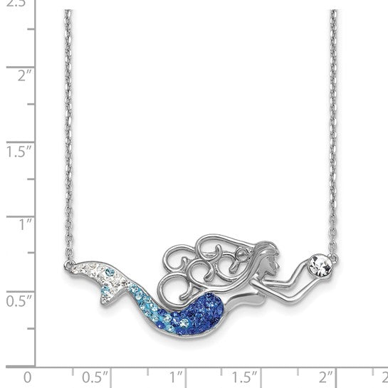 Sterling Silver Rhodium Plated Crystal Mermaid Necklace