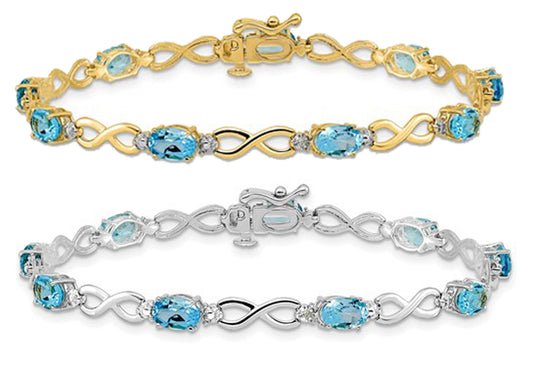 10K Yellow/White Gold Blue Topaz & Diamond Infinity Bracelet