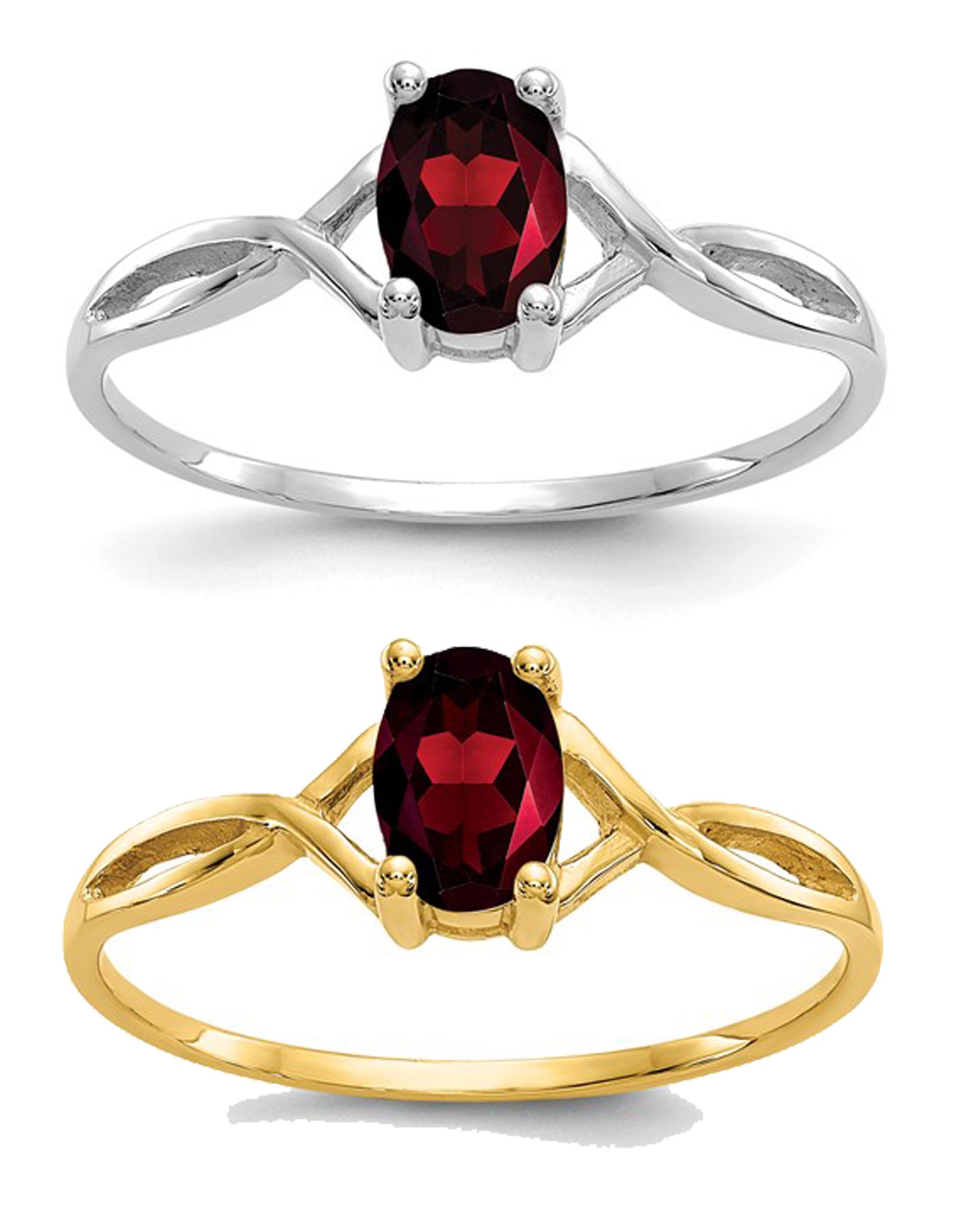 14k White/Yellow Gold Cut Out Natural Oval Garnet Ring