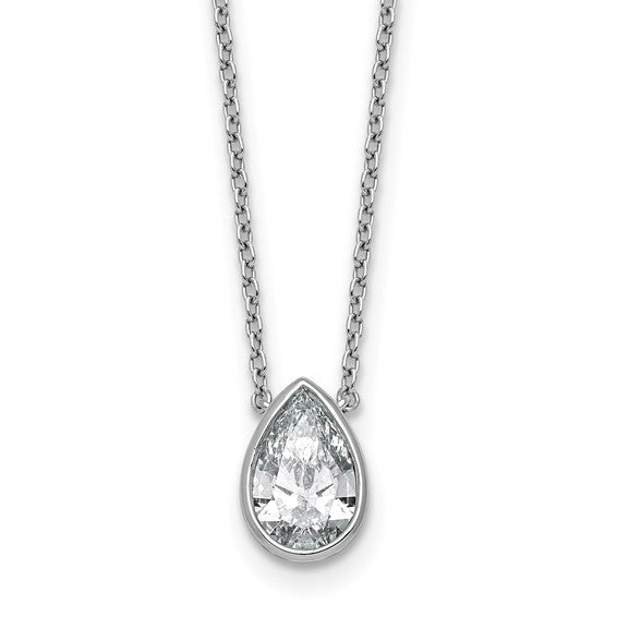 14K White Gold 1 Carat - 4 Carat Lab Grown Certified Pear Diamond Bexel Necklace