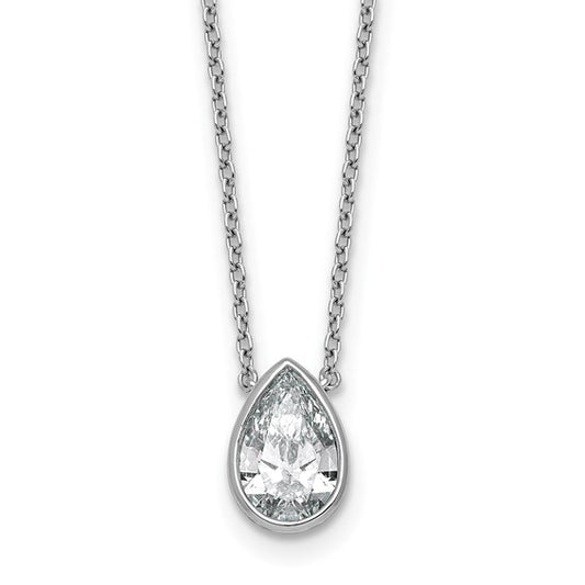14K White Gold 1 Carat - 4 Carat Lab Grown Certified Pear Diamond Bexel Necklace