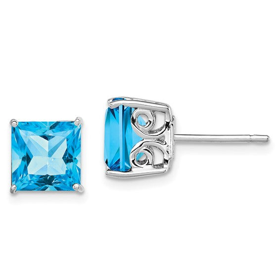 White Gold Filled Sterling Silver 2.5 Carat Square Blue Topaz Earrings