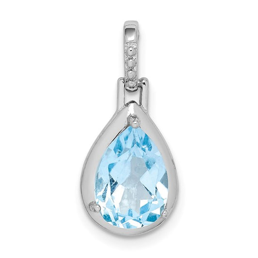 White Gold Filled Sterling Silver 2.25 Carat Bezel Pear Blue Topaz Pendant