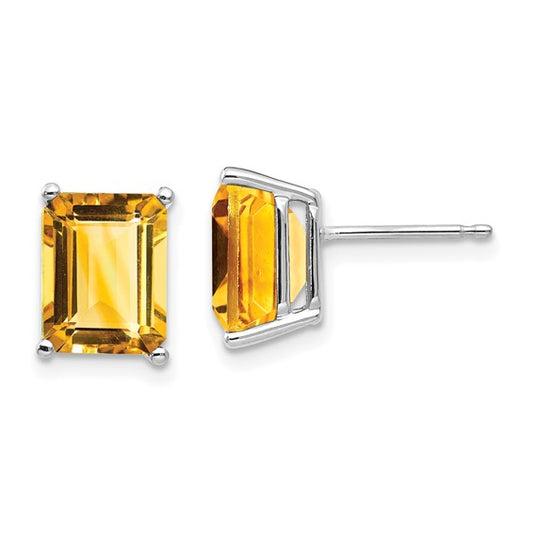 14K White Gold  2 Carat Emerald Cut Natural Citrine Earrings