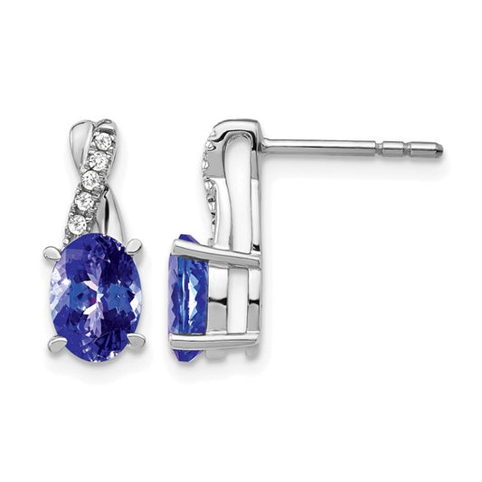 14K White Gold 1.5 Carat Natural Tanzanite & Diamond Twist Earrings
