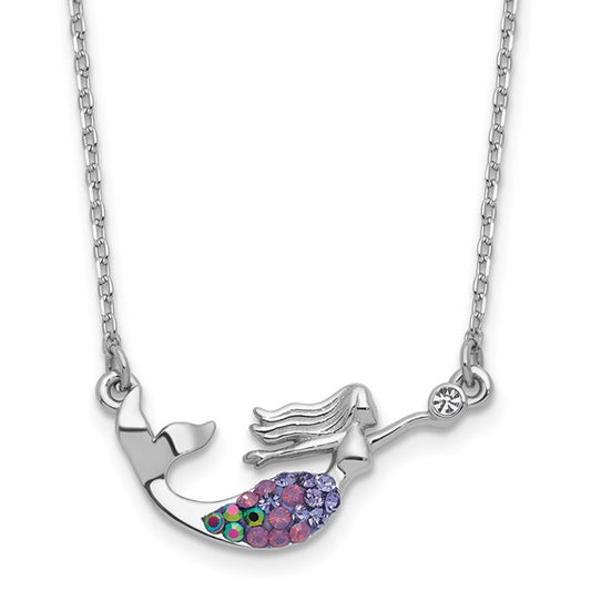Sterling Silver Rhodium Crystal Multi Colored Mermaid Necklace