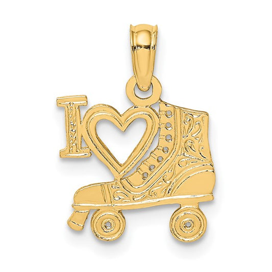 14K Yellow Gold I Love Roller Skating Pendant
