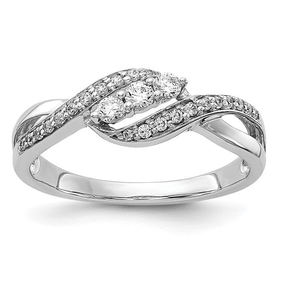 14K White Gold 3 Stone Diamond Accent Ring