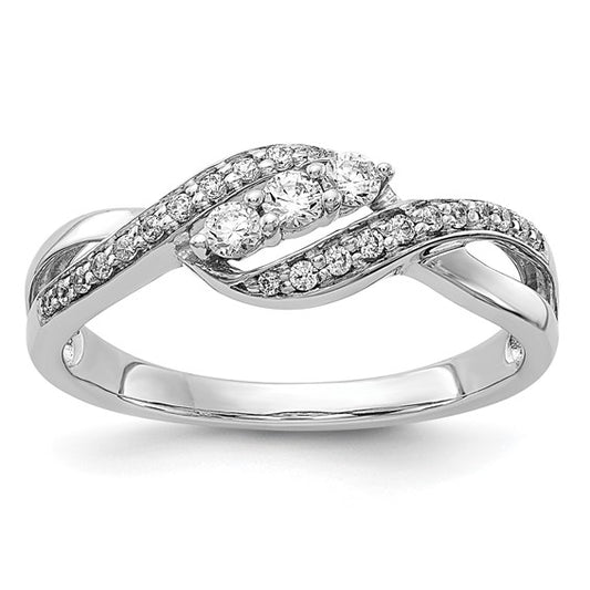 14K White Gold 3 Stone Diamond Accent Ring