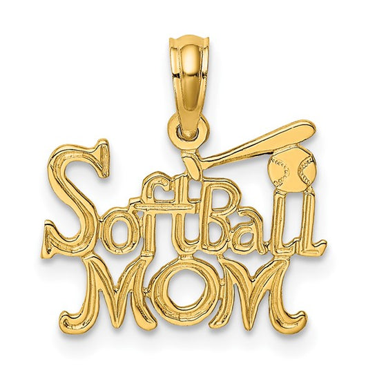 14K Yellow Gold Softball Mom Pendant