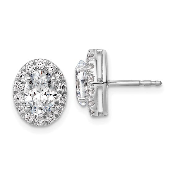 14K White/Yellow Gold 2 Carat Total Oval Halo Diamond Earrings