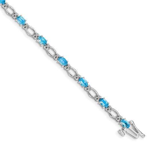 14K White Gold Open Link Blue topaz & Diamond Bracelet