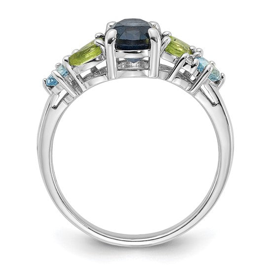 White Gold Filled Sterling Silver Multi Stone Natural Blue Topaz/Peridot Ring