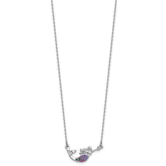Sterling Silver Rhodium Crystal Multi Colored Mermaid Necklace