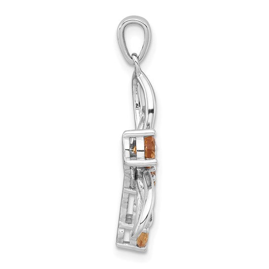 Sterling Silver White Gold Plated Natural Citrine Dragonfly Pendant
