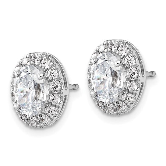 14K White/Yellow Gold 2 Carat Total Oval Halo Diamond Earrings