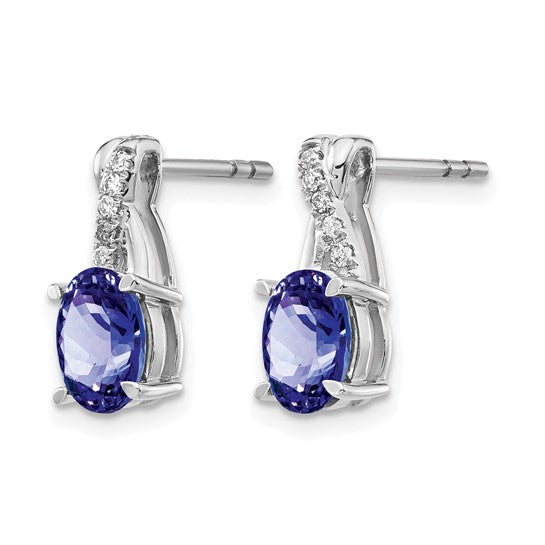 14K White Gold 1.5 Carat Natural Tanzanite & Diamond Twist Earrings