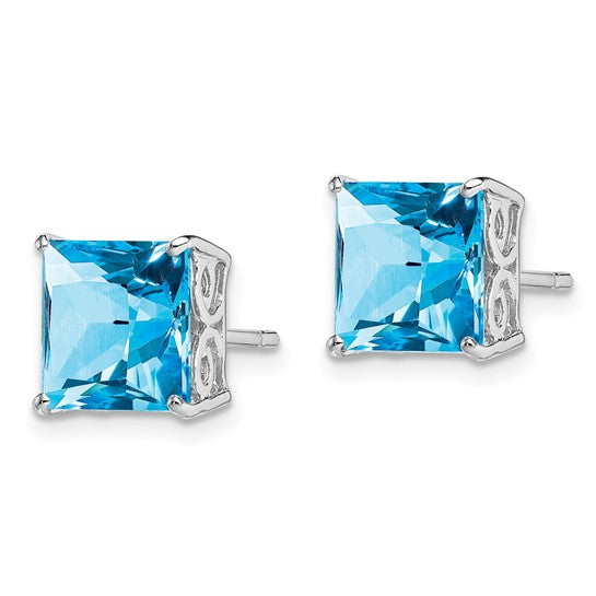 White Gold Filled Sterling Silver 2.5 Carat Square Blue Topaz Earrings