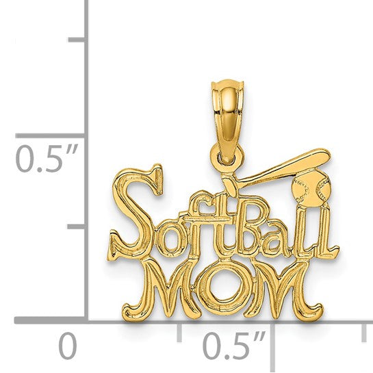 14K Yellow Gold Softball Mom Pendant