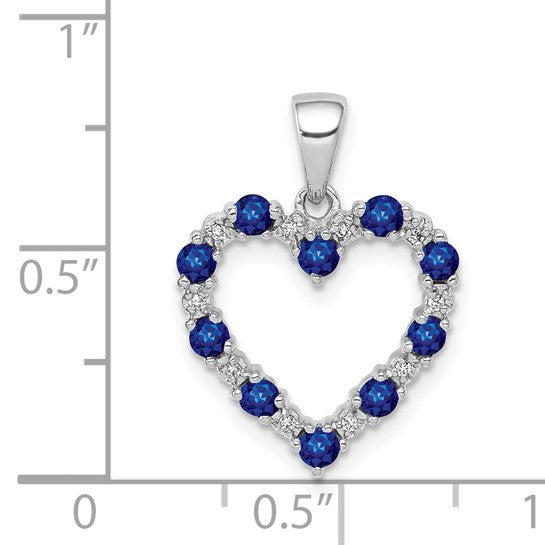 14K White Gold Natural Sapphire & Diamond Heart Pendant