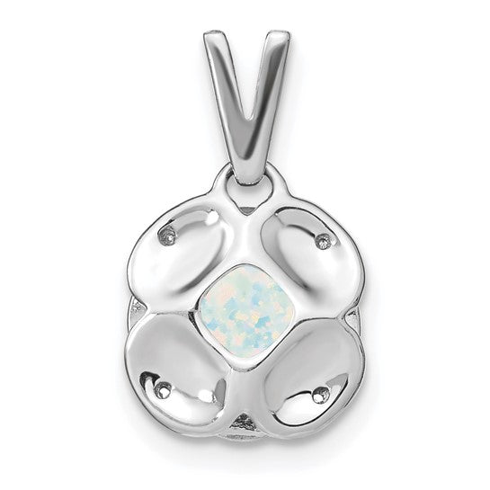 14K White Gold Natural Diamond & Lab Opal Victorian Style Pendant
