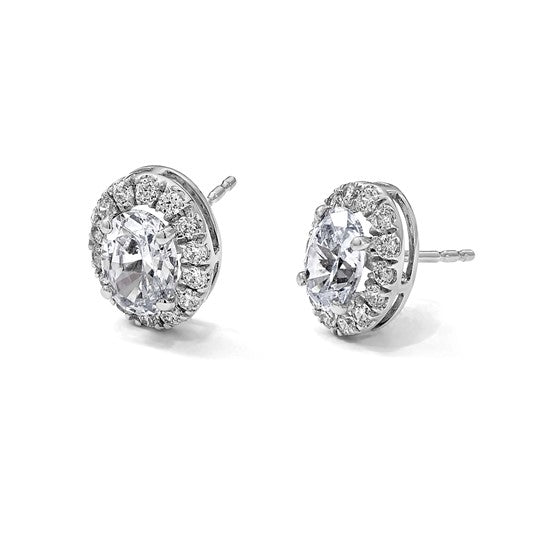 14K White/Yellow Gold 2 Carat Total Oval Halo Diamond Earrings